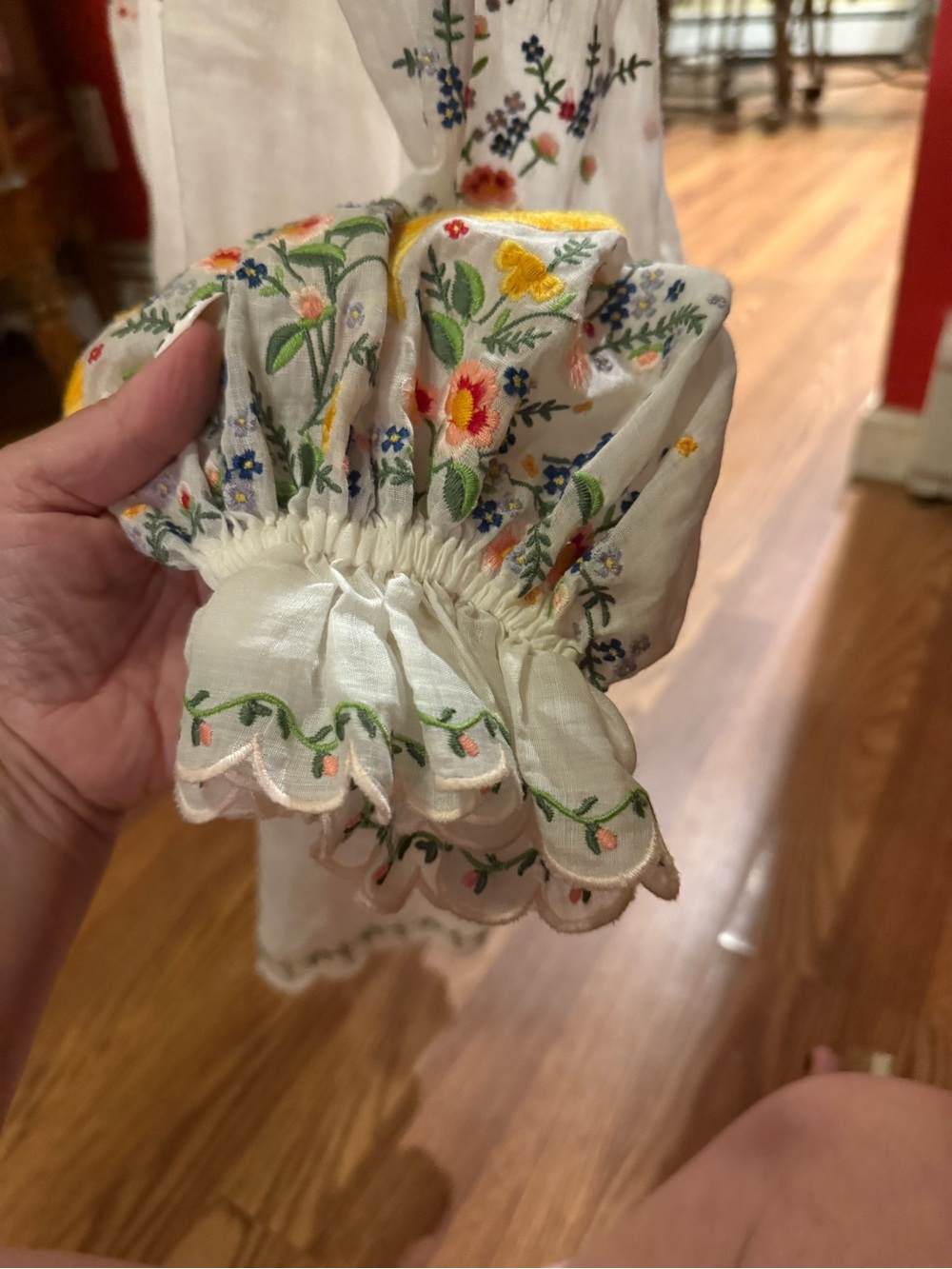 Zimmermann White Embroidered Peasant Blouse with Floral & Bird Motif W/tassels - Picture 4 of 10